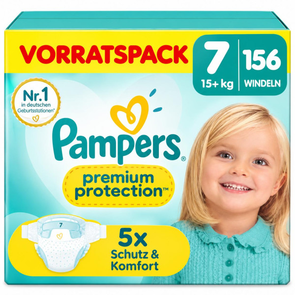 Pampers Premium Protection Windeln Größe 7  15+ kg  156 Stück Vorteilspack