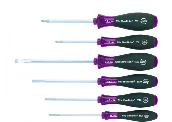 Wiha Schraubendreher Set MicroFinish® Schlitz, Phillips 6-tlg. (29124)