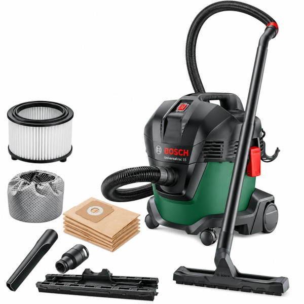 Bosch Nass- und Trockensauger UniversalVac 15 im Set mit fünf Papierfilterbeuteln (1000 Watt, 15 Liter Behältervolumen, im Karton)
