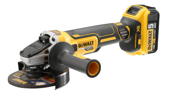 Dewalt 18 Volt 125 mm Akku-Winkelschleifer DCG405P2 (800 Watt, bürstenloser Motor, Epoxyd-Harz gepanzerte Wicklungen, elektronische Kupplung u. Bremse, inkl. 2x 5,0 Ah Akkus u. Ladegerät)