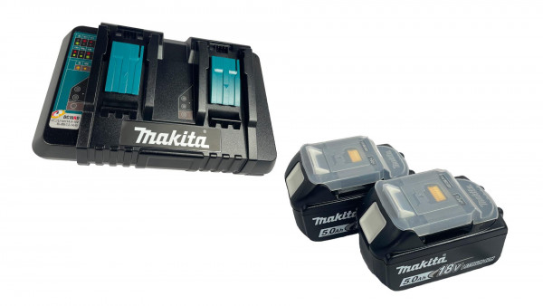 Makita Power Source 199482-2 Kit Li 18V + 2x BL1850B Akku 5,0Ah + DC18RD Doppelladegerät