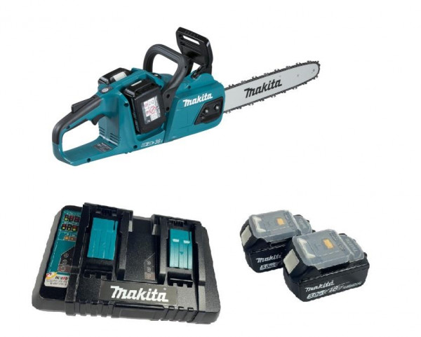 Makita DUC355PT2 Twin Akku-Kettensäge, 18 V / 36 V mit 2x Akku und Doppelladegerät