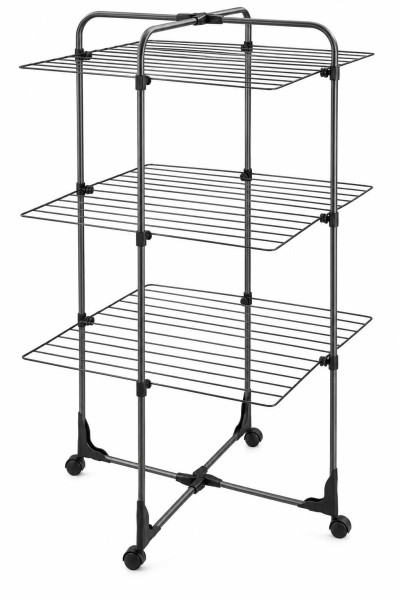  Leifheit Turmtrockner Classic Tower 270 Black Edition mit Rollen, 27m Leinenlänge für 2-3 Wäscheladungen, platzsparender Wäscheturm, halbseitig abklappbarer Turmwäscheständer für die Dusche, schwarz