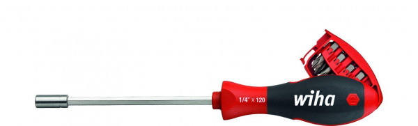 Wiha Schraubendreher mit Bit Magazin magnetisch Schlitz, Phillips mit 8 Bits, 1/4" (32903)