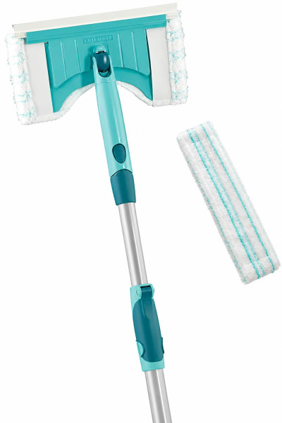  Leifheit Badwischer Bath Cleaner micro duo Telescope 125cm mit 360°-Drehgelenk, Fliesenwischer ideal für Armaturen, von 80 bis 125cm ausziehbarer Fliesenreiniger, mit Mikrofaser Bezug und Click-System