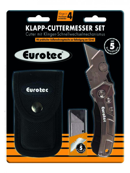 Eurotec Klapp-Cuttermesser Set, inkl. 5 Ersatzklingen und Gürteltasche
