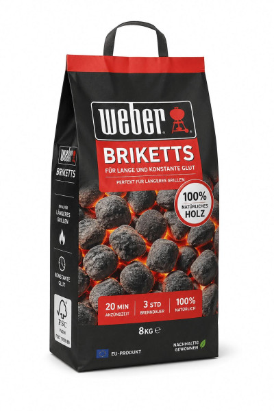 Weber Grillbriketts 8 kg  lange Brenndauer  konstante Glut  FSC-zertifiziert