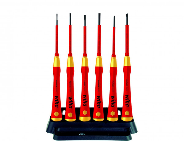 Wiha Feinschraubendreher Set PicoFinish electric Schlitz, Phillips 6-tlg. mit Halter (38996)