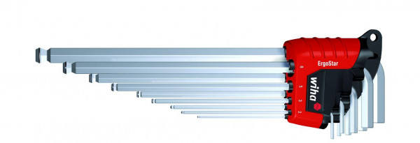 Wiha Stiftschlüssel Set im ErgoStar Halter Sechskant-Kugelkopf MagicRing® 9-tlg. mattverchromt in Blister (37352)